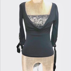 Valentino draped neck lace insert top tie sleeves